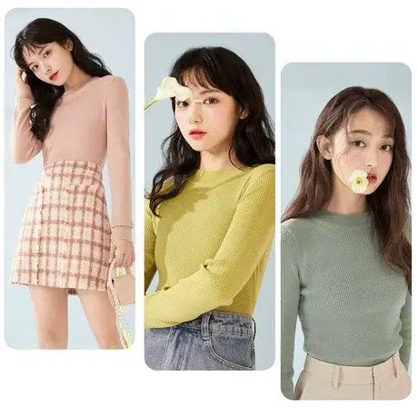 秋水伊人气质针织衫春季2022新款女装纯色圆领基础打底上衣2A553图片