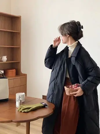 韩版90白鸭绒羽绒服女中长款冬装新款宽松时尚小个子过膝加厚外套图片