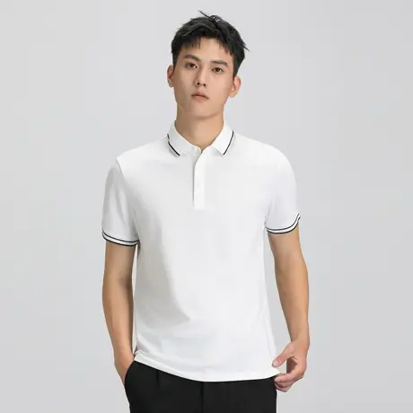 条纹领POLO衫男短袖T恤2025夏季潮牌纯色翻领透气网眼半袖男上衣商品大图