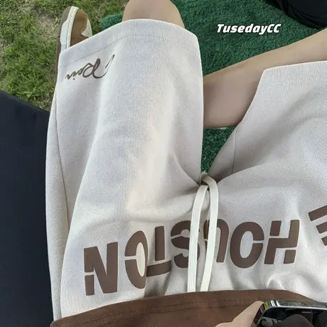 夏季休闲短裤男潮牌宽松外穿美式字母印花中裤港风薄款运动五分裤商品大图