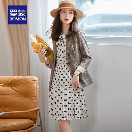 罗蒙女士波点连衣裙2024春季新款商务百搭休闲纯色中长款打底裙女图片