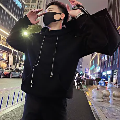 春季连帽卫衣男2024新款美式重磅个性痞帅长袖上衣t恤高级感外套商品大图