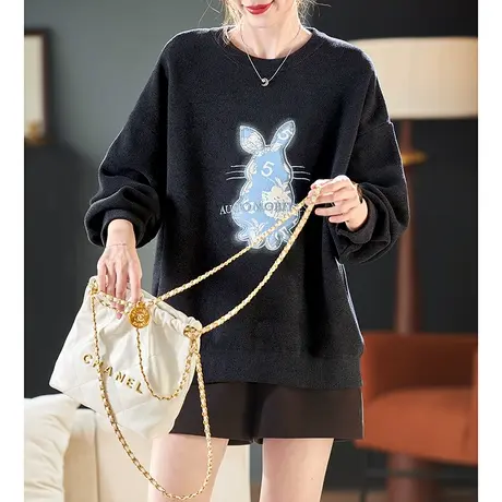 宝诗黎圆领字母刺绣针织卫衣女2024春季新款休闲宽松百搭毛衣潮商品大图