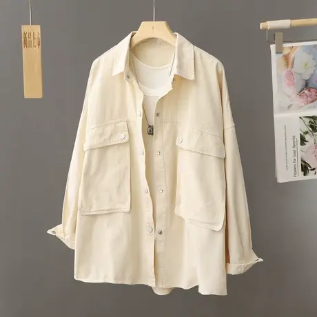 工装男友风休闲衬衫外套女宽松中长款大码春季2024年新款衬衣开衫商品大图