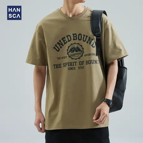 hansca 美式260g重磅三本针短袖t恤男夏季纯棉宽松设计感印花上衣商品大图