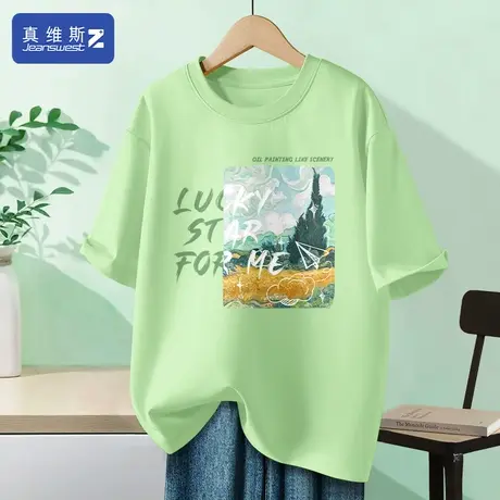 真维斯Z+2024新款夏季宽松圆领别致上衣宽松短袖t恤纯棉半袖夏装H图片