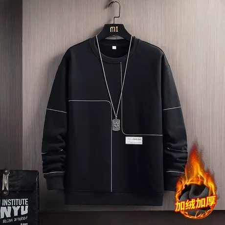 冬季潮牌条纹防风保暖摇粒绒卫衣男士秋冬款2023新款冬天内搭上衣商品大图