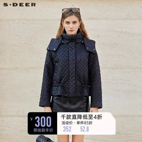 sdeer圣迪奥女装休闲连帽收腰肌理短款棉服S224Z2317⌚图片