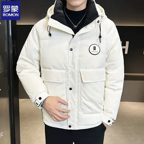罗蒙2023新款羽绒男加厚连帽宽松冬季保暖上衣防寒白鸭绒男士外套图片