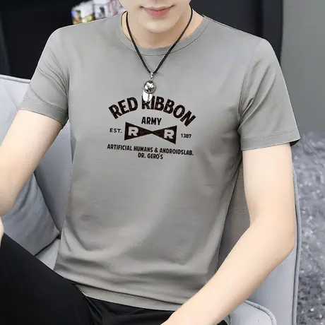 莫代尔冰丝t恤男士短袖2023新款凉感上衣服印花圆领体恤速干半袖商品大图