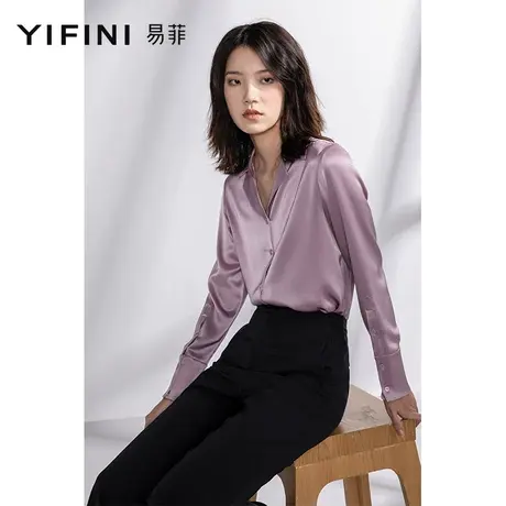 Yifini/易菲三醋酸宽松长袖女士衬衫春秋新款小众设计感衬衣商品大图