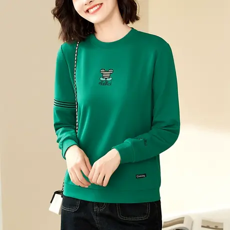 正肩圆领卫衣女春秋2023年新款洋气中年妈妈装上衣显瘦空气棉外套图片