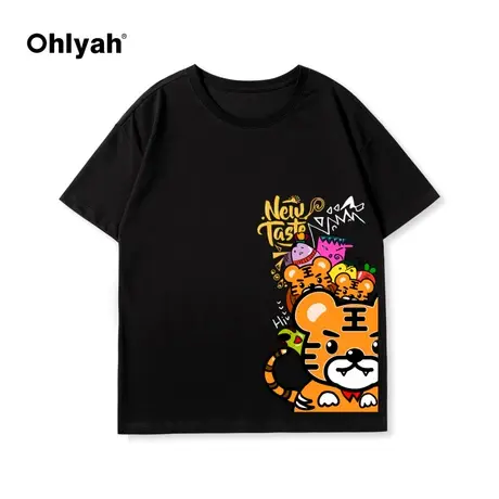 Ohlyah潮牌短袖虎年t恤女宽松纯棉情侣装公司过年会活动定制上衣商品大图