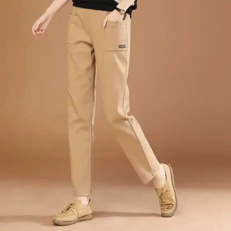 韩潮袭人松紧腰加绒直筒西装裤女2023冬季新款哈伦休闲长裤子厚图片