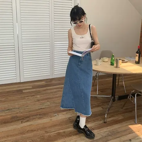 omont蛋挞家 牛仔半身裙女夏季2022新款不规则设计薄款a字裙短裙图片