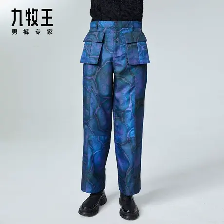 [时尚秀款]九牧王男裤休闲裤春夏新款新款潮流印花工装长裤男DN图片