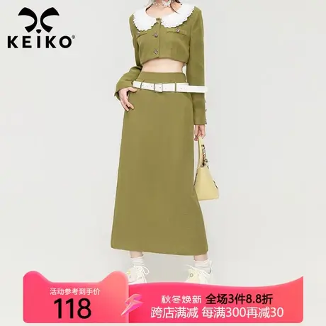 KEIKO 复古橄榄绿开叉半身裙2023秋季显瘦a字包臀长裙一步裙子图片