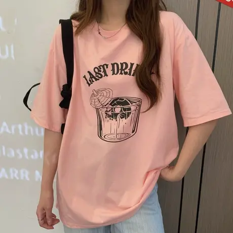 美式复古短袖t恤女2021夏季纯棉宽松韩版ins半袖设计感小众上衣服商品大图