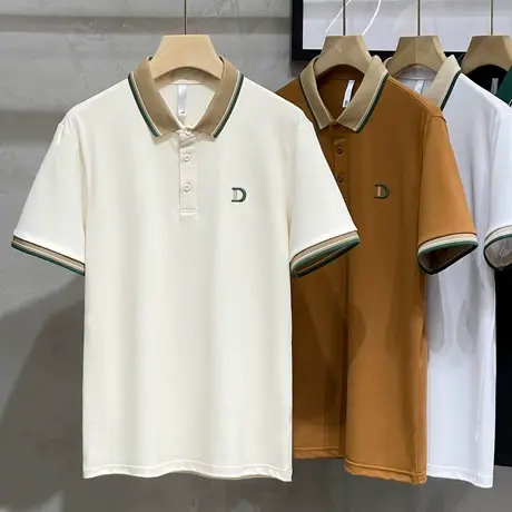丝光珠地棉Polo衫男潮牌短袖商务休闲翻领半袖条纹领保罗T恤上衣商品大图