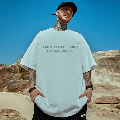 纯棉胖子体恤短袖T恤男宽松潮牌字母印花夏季简约休闲大码半袖ins商品大图