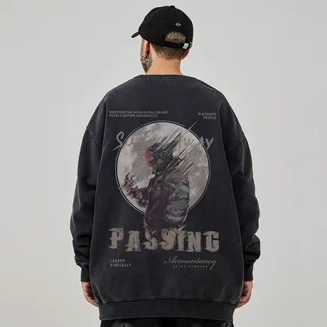 nasa宇航员加肥加大码男装胖子圆领卫衣无帽宽松休闲百搭春秋款商品大图