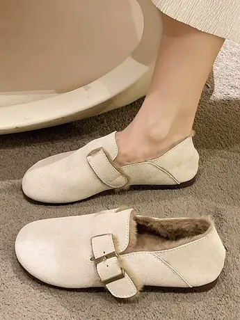 加绒勃肯鞋女一脚蹬软平底奶奶单鞋夏2023新款春秋两穿孕妇豆豆鞋商品大图