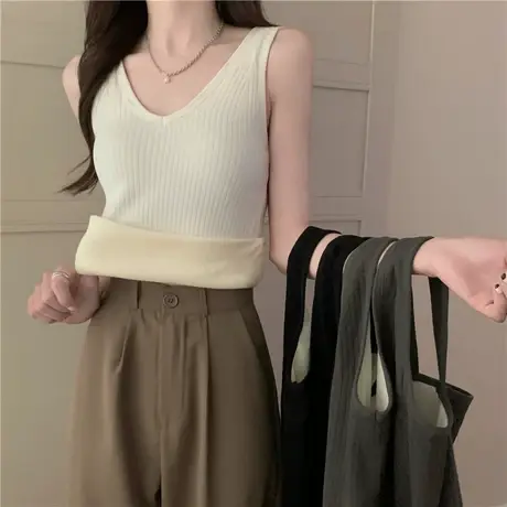 吊带小背心女内搭秋冬2023新款设计感加绒保暖内穿无袖打底衫上衣图片