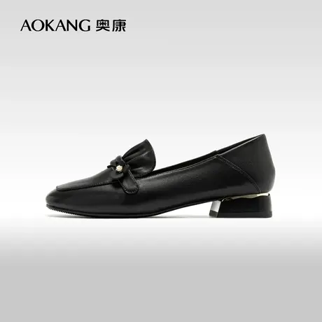 奥康女鞋 2024春季新款复古英伦风皮鞋浅口方头真皮女士通勤单鞋图片