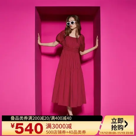 Juicy Couture橘滋2023新款洛神硃红大U领牌大摆曳地连衣裙图片