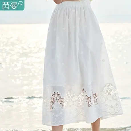 茵曼法式浪漫纯棉半身裙女2023年夏季新款宽松显瘦松紧腰A字裙子图片