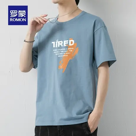 罗蒙男士纯棉短袖T恤夏季薄款印花圆领休闲男装上衣服大码冰丝体t图片