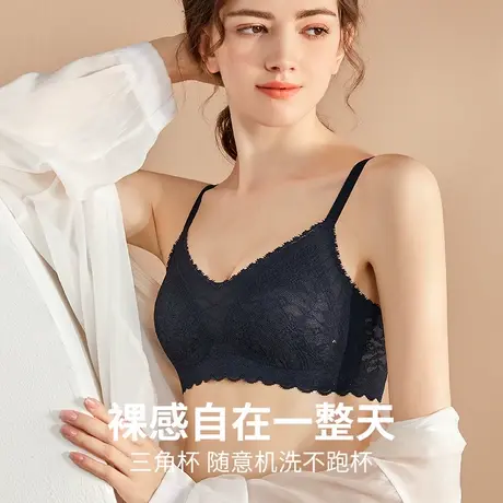 无痕内衣女夏季超薄款法式性感蕾丝大胸显小固定杯无钢圈透气文胸商品大图