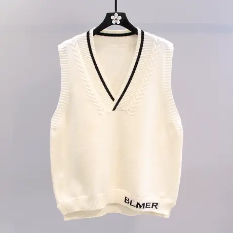 V领针织马甲女秋冬2023年新款日系宽松外搭减龄无袖毛衣背心马夹商品大图