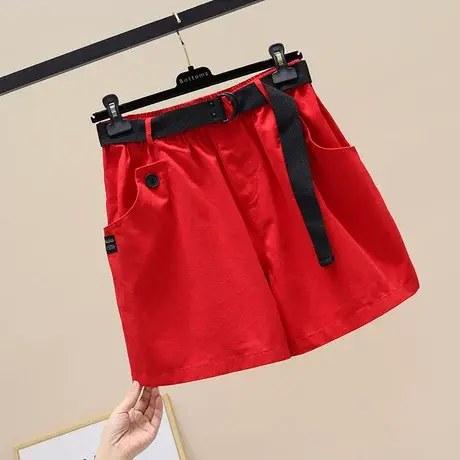 宽松休闲百搭显瘦五分裤字母贴布松紧腰阔腿短裤女送腰带2023新款图片