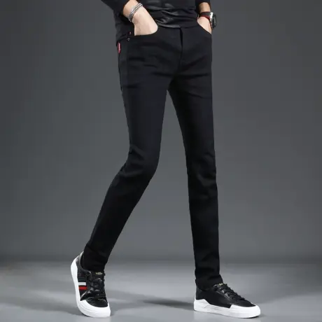 纯黑色牛仔裤男款2023新款秋季修身小脚弹力简约百搭男士裤子春秋商品大图