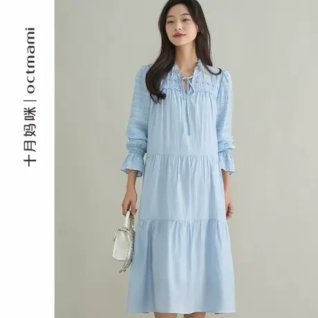 十月妈咪孕妇连衣裙2025新款春季外穿宽松大码中长款系带娜拉春装商品大图