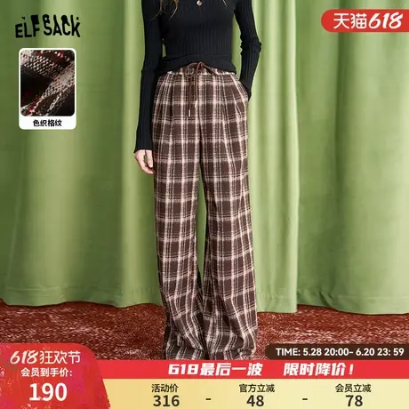 妖精的口袋复古格子直筒休闲裤女2025春季新款慵懒风松弛感裤子商品大图