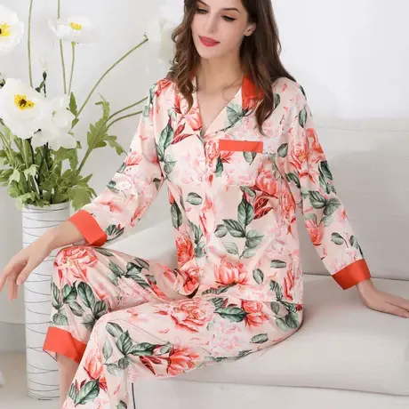 睡衣女春秋款2025新款冰丝长袖长裤仿真丝套装高级感丝绸家居服商品大图