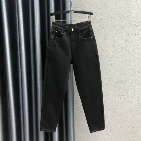 欧货黑色长裤女秋季新款个性休闲百搭高腰显瘦牛仔萝卜裤潮老爹裤图片