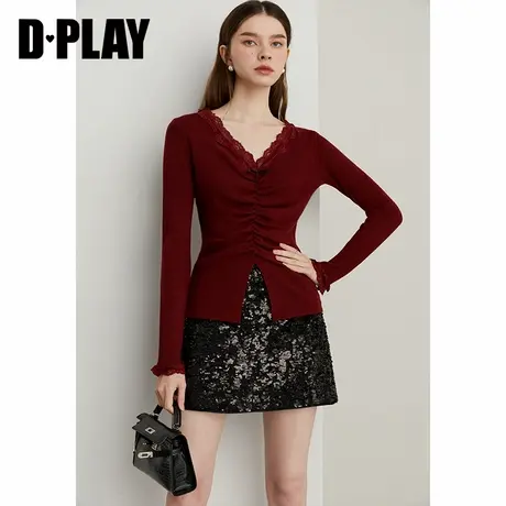 DPLAY【惠品】年冬季新款红色内搭打底衫女修身t恤上衣长袖商品大图