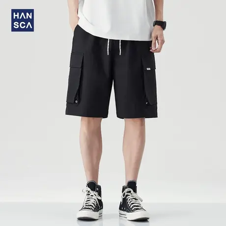 hansca240g弹力斜纹休闲短裤男2025夏季立体工装大口袋透气五分裤图片