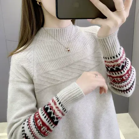 半高领针织衫上衣女秋冬2023新款宽松韩版网红ins女士毛衣针织衫图片