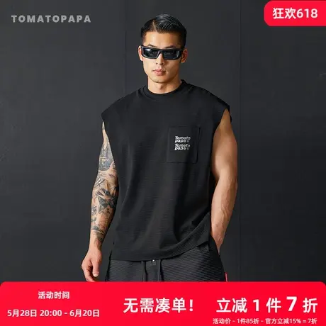 TOMATOPAPA背心宽松男美式休闲圆领无袖字母体恤运动2025夏季新款商品大图