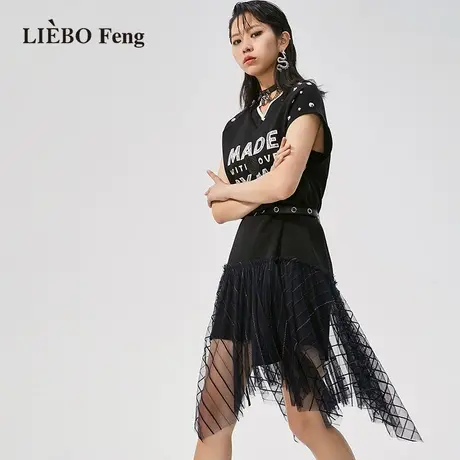 裂帛LIEBOFeng原创设计2023年小众街头风T恤裙网纱刺绣短袖连衣裙图片