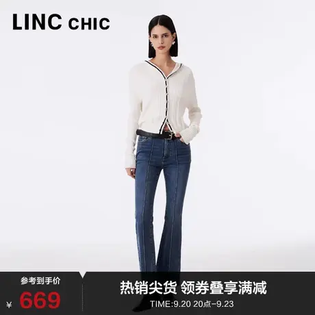 LINCCHIC金羽杰裤子女新款中高腰微喇叭磨毛牛仔裤女S233JE480Y商品大图