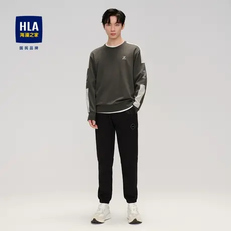 HLA/海澜之家2023袖臂镶拼卫衣时尚套头厚板印花休闲长袖圆领上衣商品大图