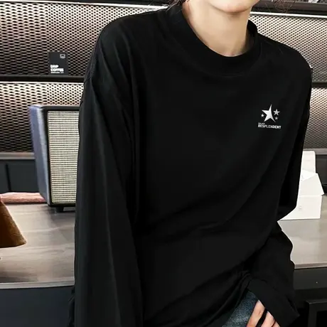 2025秋季新款小众ins潮牌黑色长袖t恤女高街超火宽松显瘦重磅上衣商品大图