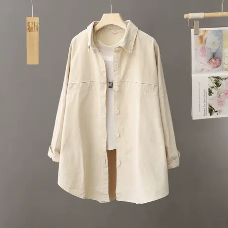 欧货中长款衬衫外套女2023新款韩版宽松百搭休闲高级感牛仔棉衬衣图片