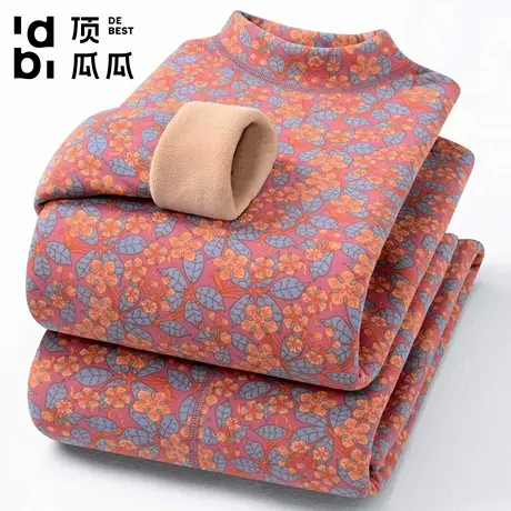 【驼绒巨厚】顶瓜瓜冬季女士加绒加厚保暖内衣套装半高领秋衣秋裤商品大图
