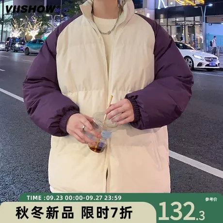 VIISHOW撞色插肩袖棉衣外套男冬季加厚棉袄美式立领潮牌宽松棉服商品大图